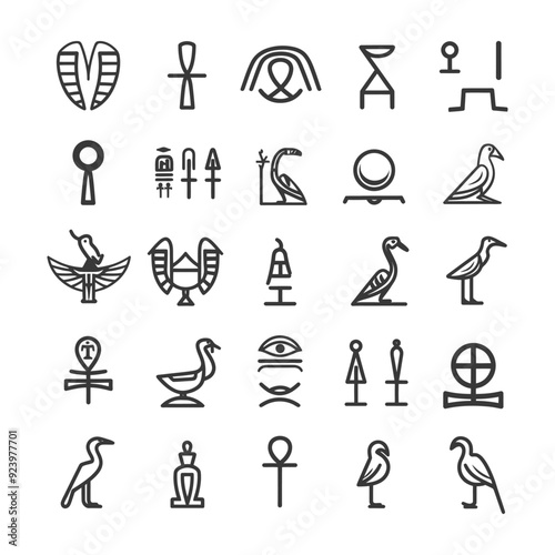 Set of Egyptian Hieroglyph Symbols and Creatures