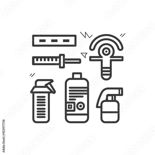 Set of Line Icons for Cleaning Products and Tools