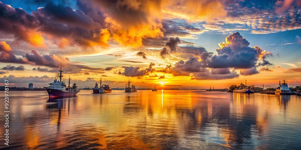 Golden Hour Fleet, ships, sunset, harbor, water Golden Hour Fleet, ships, sunset, harbor, water