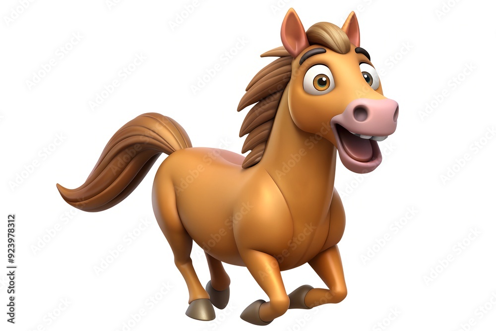 Cartoon Brown Horse Running With Joyful Expression Cartoon Brown Horse Running With Joyful Expression