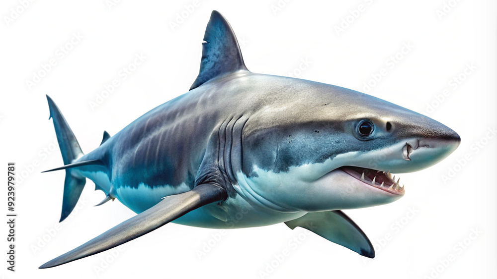 Obraz premium Shark in water, ocean, cut out transparent, white background png