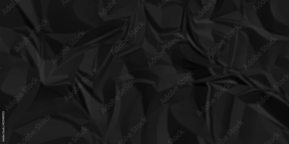 Close up texture of black cardboard crumple on a creased recycle black craft paper texture background. grunge wrinkle old paper.	
