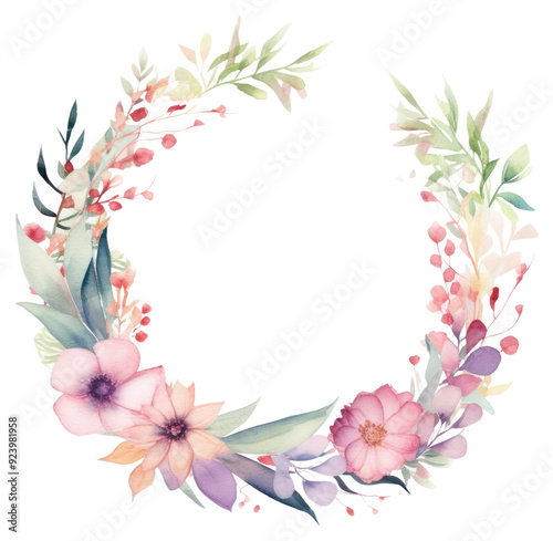 PNG Flower wreath border watercolor pattern plant creativity.