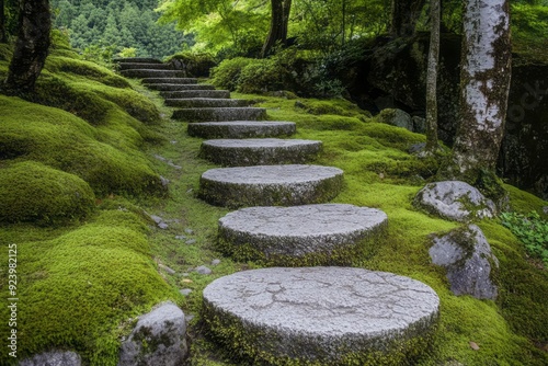 Wallpaper Mural A path uphill made of round stones decorated with moss Torontodigital.ca