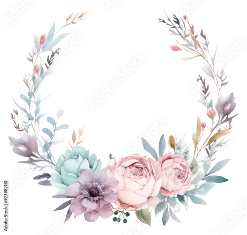 PNG Wedding flower frame watercolor pattern wreath plant.