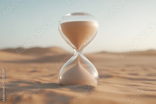 Time passage concept with digital hourglass in desert setting for inspirational design photo