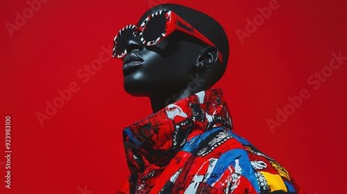 Trendy fashion mannequin in bold colors against red background - modern style inspiration