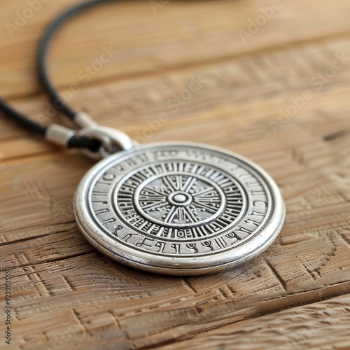 A silver and black necklace with a circle pendant that has the numbers 1 to 12 o