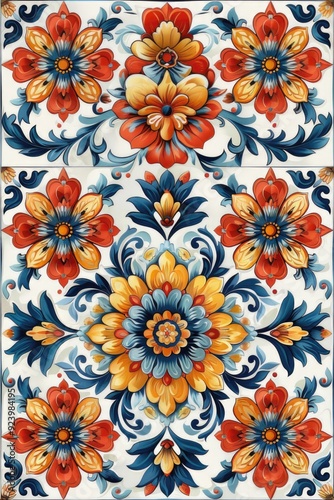 Wallpaper Mural A colorful floral design with blue, red, and yellow flowers Torontodigital.ca