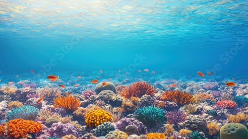 Wallpaper Mural Underwater coral reef, colorful fish swimming, 3D illustration Torontodigital.ca