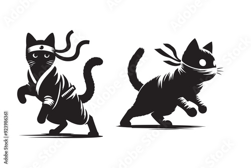 ninja cat fighting vector and silhouette