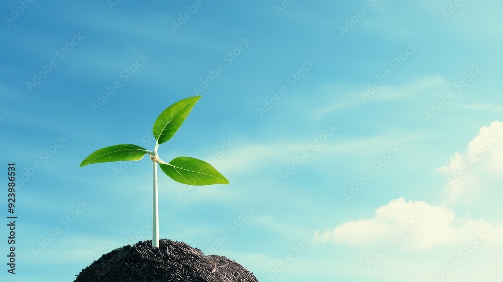 A young plant sprouting from rich soil under a clear blue sky, symbolizing growth, renewal, and the beauty of nature. A young plant sprouting from rich soil under a clear blue sky, symbolizing growth, renewal, and the beauty of nature.