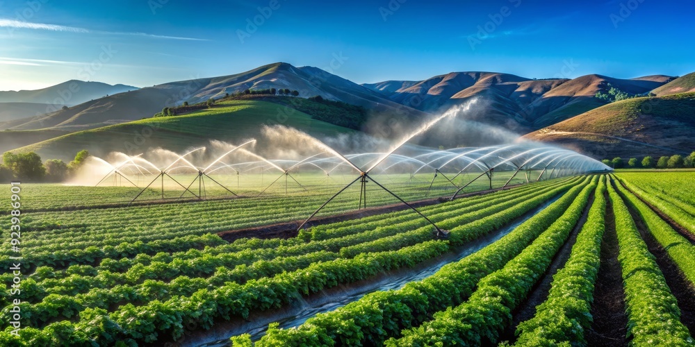 Fototapeta premium Mountain Valley Farm Irrigation, agriculture , farm , irrigation , landscape