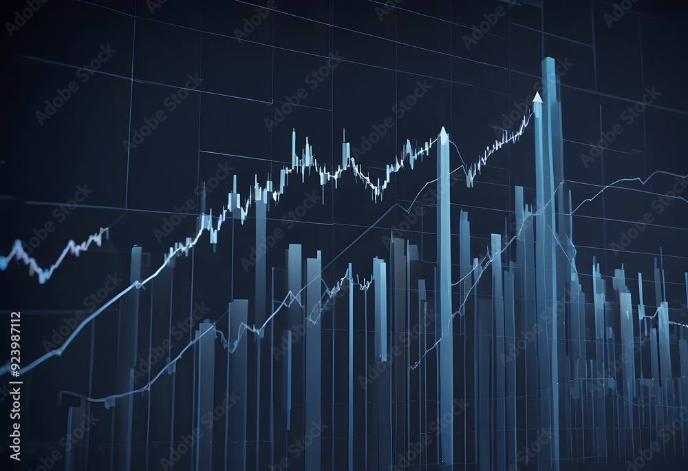 A stick graph chart of stock market investment trading with blue bars representing increasing values over time A stick graph chart of stock market investment trading with blue bars representing increasing values over time