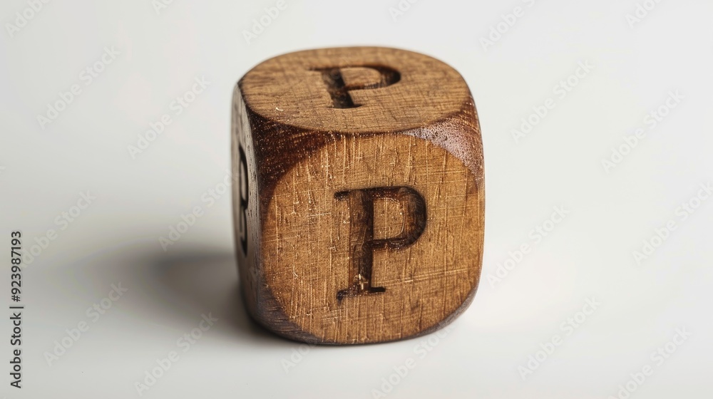 Wooden dice showing the letter P on a white backdrop Wooden dice showing the letter P on a white backdrop