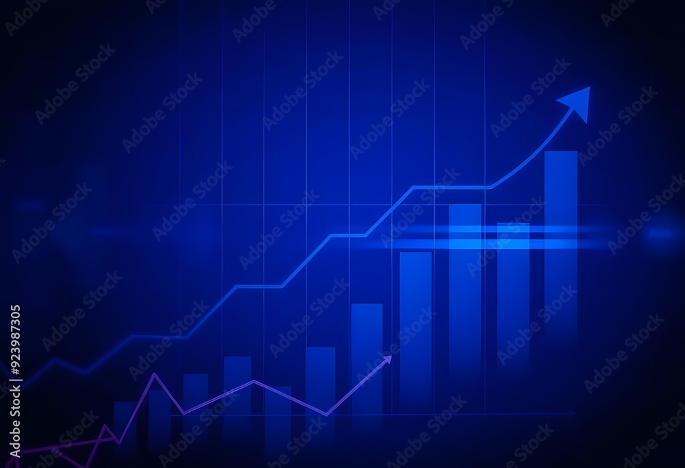 A stick graph chart of stock market investment trading with blue bars representing increasing values over time A stick graph chart of stock market investment trading with blue bars representing increasing values over time