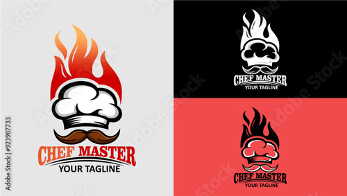 Master chef vector Logo. Chef master hot logo. chef master with fire on it. Vector