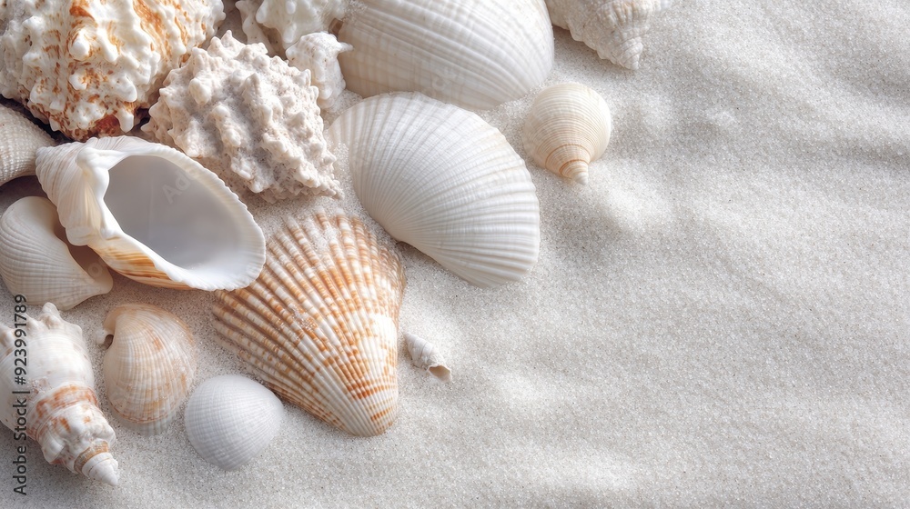 A collection of various seashells, meticulously arranged on a pristine sand bed, showcasing an assortment of textures and shapes, evoking a sense of coastal tranquility. A collection of various seashells, meticulously arranged on a pristine sand bed, showcasing an assortment of textures and shapes, evoking a sense of coastal tranquility.