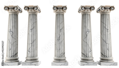 six marble pillars columns ancient greek isolated on  png isolated with white highlights, png photo