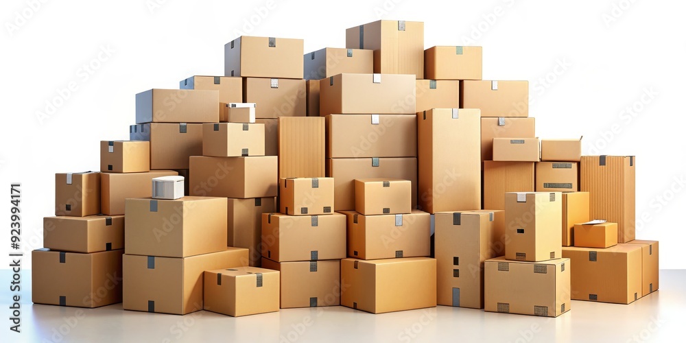Stacked Cardboard Boxes, White Background, 3D Render, Package Delivery, Shipping, Logistics, Cardboard Stacked Cardboard Boxes, White Background, 3D Render, Package Delivery, Shipping, Logistics, Cardboard