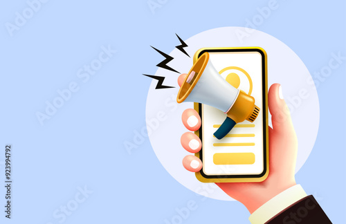 Hand phone megaphone, social advertising phone. Vector illustration