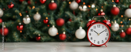 Digital countdown clock next to a beautifully decorated Christmas tree, symbolizing the urgency of holiday preparations, Countdown to Christmas, limited shopping time