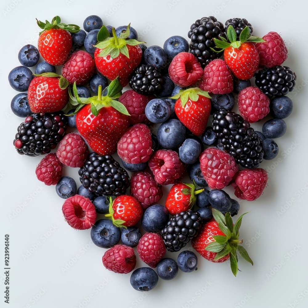 Heart-Shaped Arrangement of Fresh Berries. Generative ai. Heart-Shaped Arrangement of Fresh Berries. Generative ai.