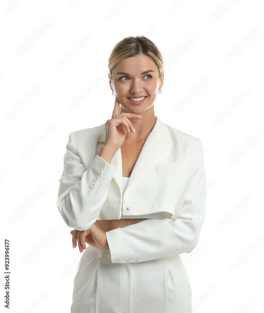Beautiful woman in stylish suit on white background Beautiful woman in stylish suit on white background