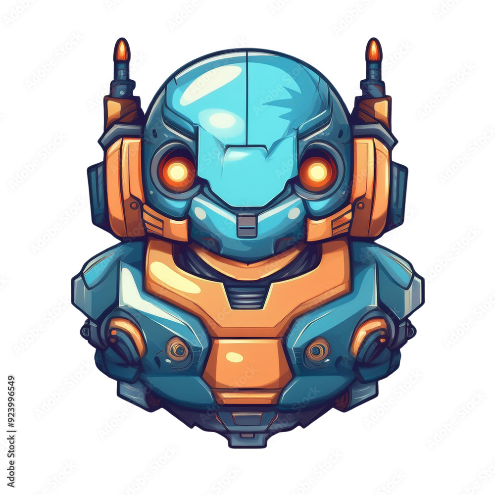2D style game icon of an AI-powered robot character 2D style game icon of an AI-powered robot character