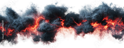 Black clouds with red lightnings isolated on transparent background.