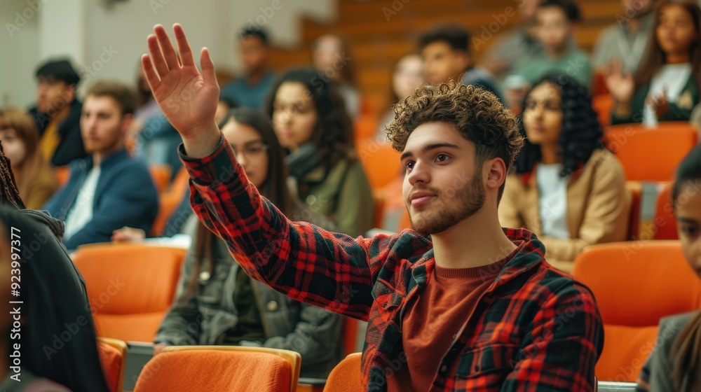 Obraz premium The student raising hand