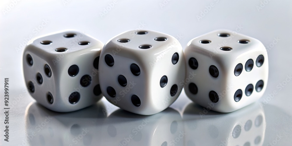 Three White Dice on a White Background, dice , gambling , chance , luck Three White Dice on a White Background, dice , gambling , chance , luck