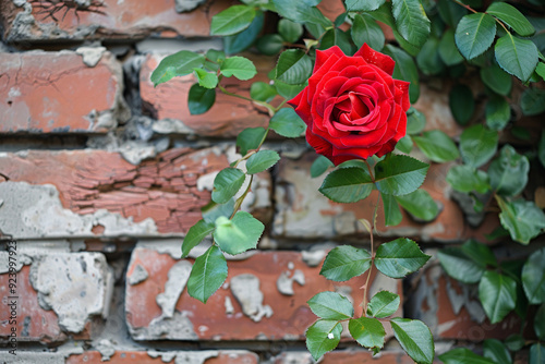 red rose flower brick wall photo