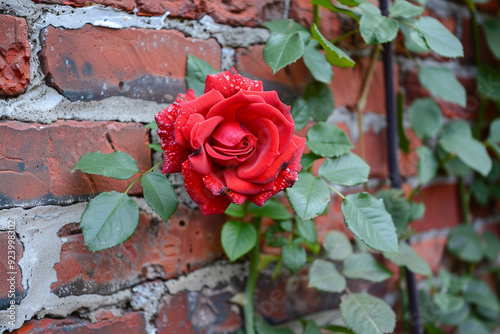 red rose flower brick wall photo