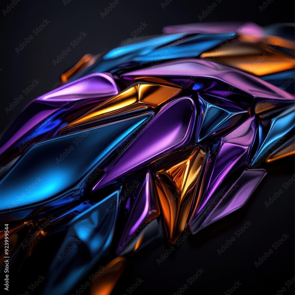 Fototapeta premium Abstract, digital art with futuristic geometric shapes, technology, abstract art, futuristic, digital, vibrant, contemporary :: technological aesthetics, digital innovation, geometric precision