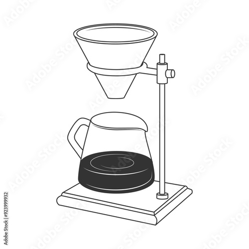 Brewing coffee with coffee dripper stand. Vector illustration in doodle style.