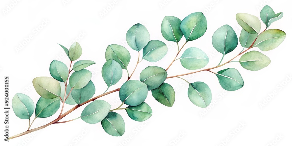 Obraz premium Watercolor Eucalyptus Branch, Watercolor Illustration, Eucalyptus Leaves, Green , Botanical , Nature , Illustration