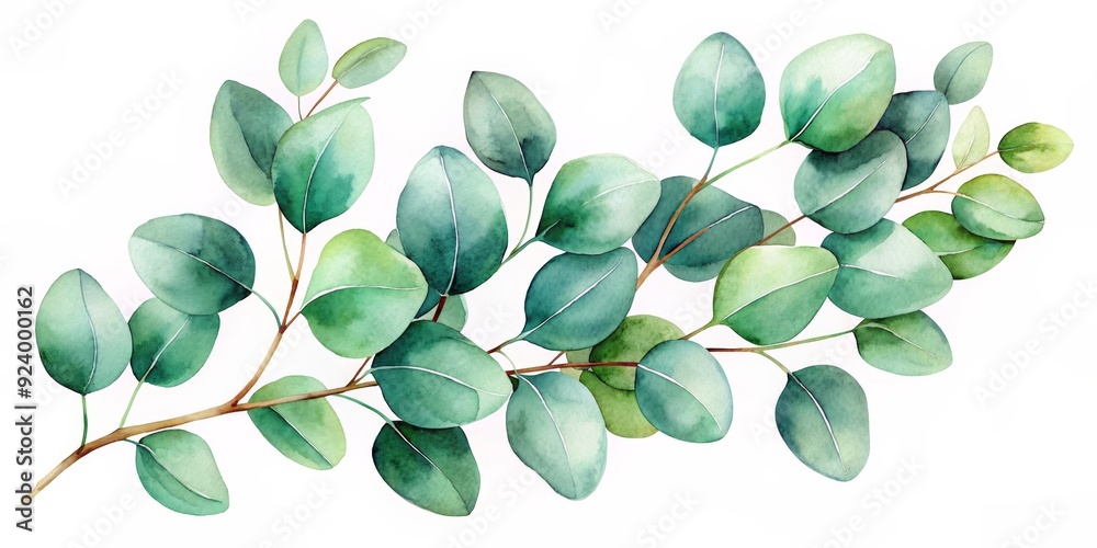 Fototapeta premium Watercolor Eucalyptus Branch Illustration, watercolor , greenery , botanical , floral