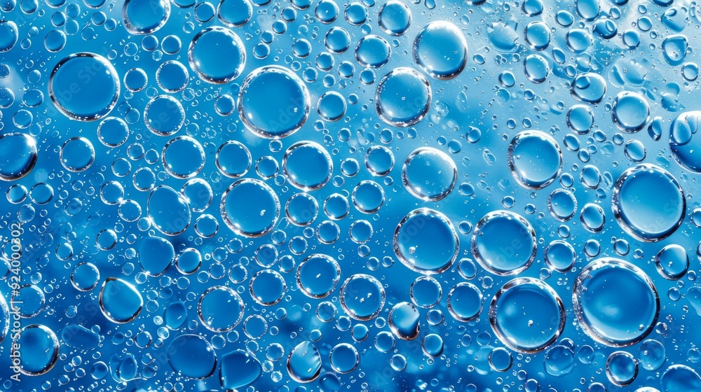 a close up of water bubbles on a blue surface a close up of water bubbles on a blue surface