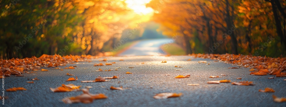 Road through autumn forest with fallen leaves. Fall landscape for travel blogs, social media posts, and autumn themed wallpapers. Road through autumn forest with fallen leaves. Fall landscape for travel blogs, social media posts, and autumn themed wallpapers.