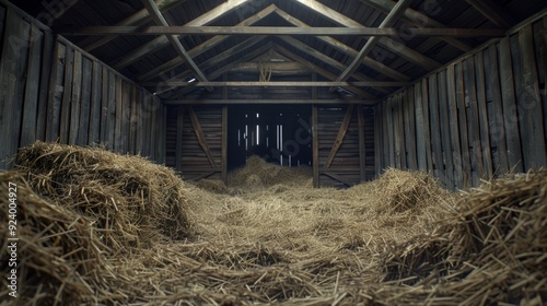 Vintage barn hayloft filled with straw