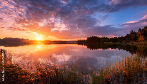  Lake Sunrise and Sunset- A peaceful image capturing the serene beauty of a sunrise and _1(395)