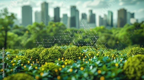 Illustrate sustainable disease treatment through a detailed graphic of eco-friendly medical practices, showcasing their role in reducing carbon emissions and promoting global health. high resolution