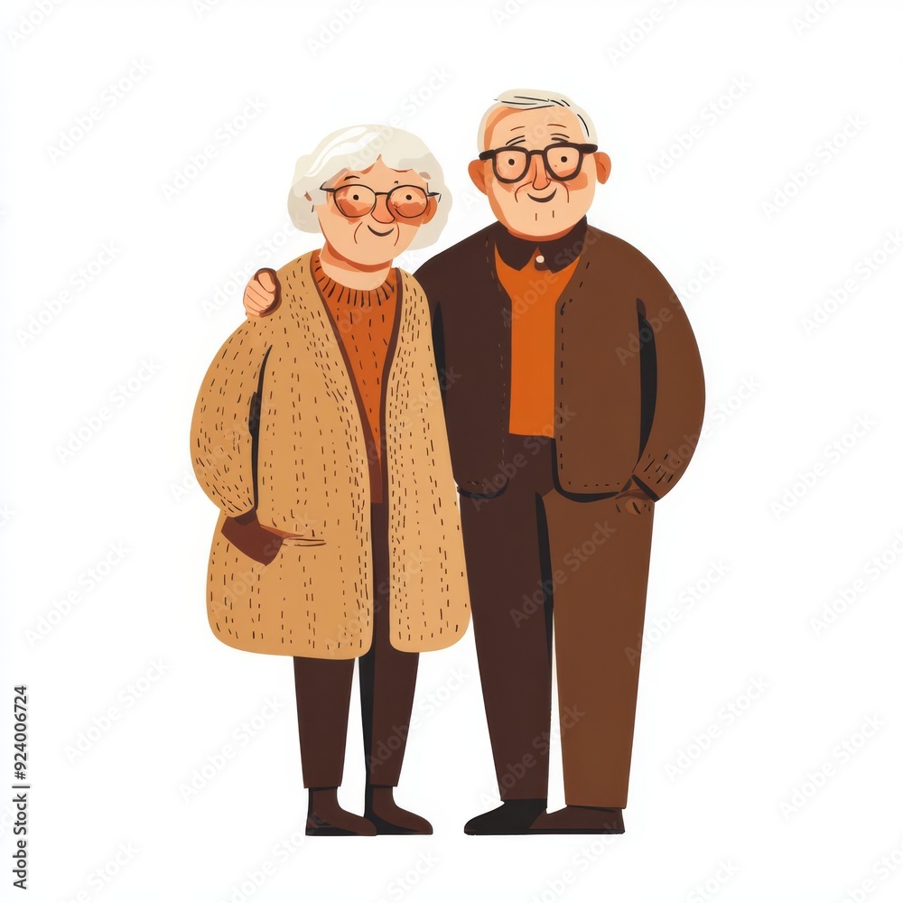 Elderly couple, smiling and standing together, white background, flat design illustration Elderly couple, smiling and standing together, white background, flat design illustration