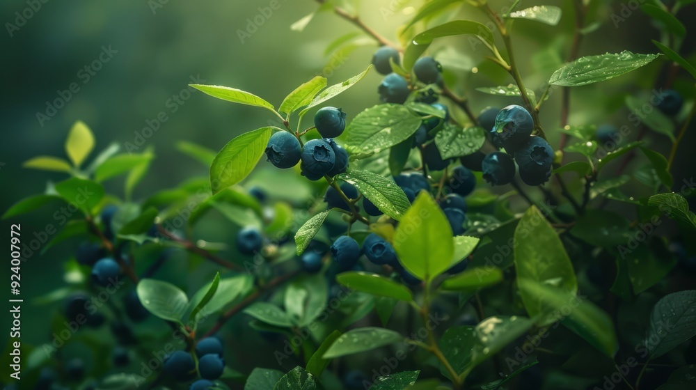 Wild blueberries growing in a lush green forest Wild blueberries growing in a lush green forest