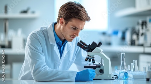 The scientist with microscope photo