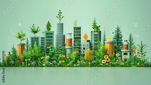 Illustrate sustainable disease treatment through a detailed graphic of eco-friendly medical practices, showcasing their role in reducing carbon emissions and promoting global health. high resolution