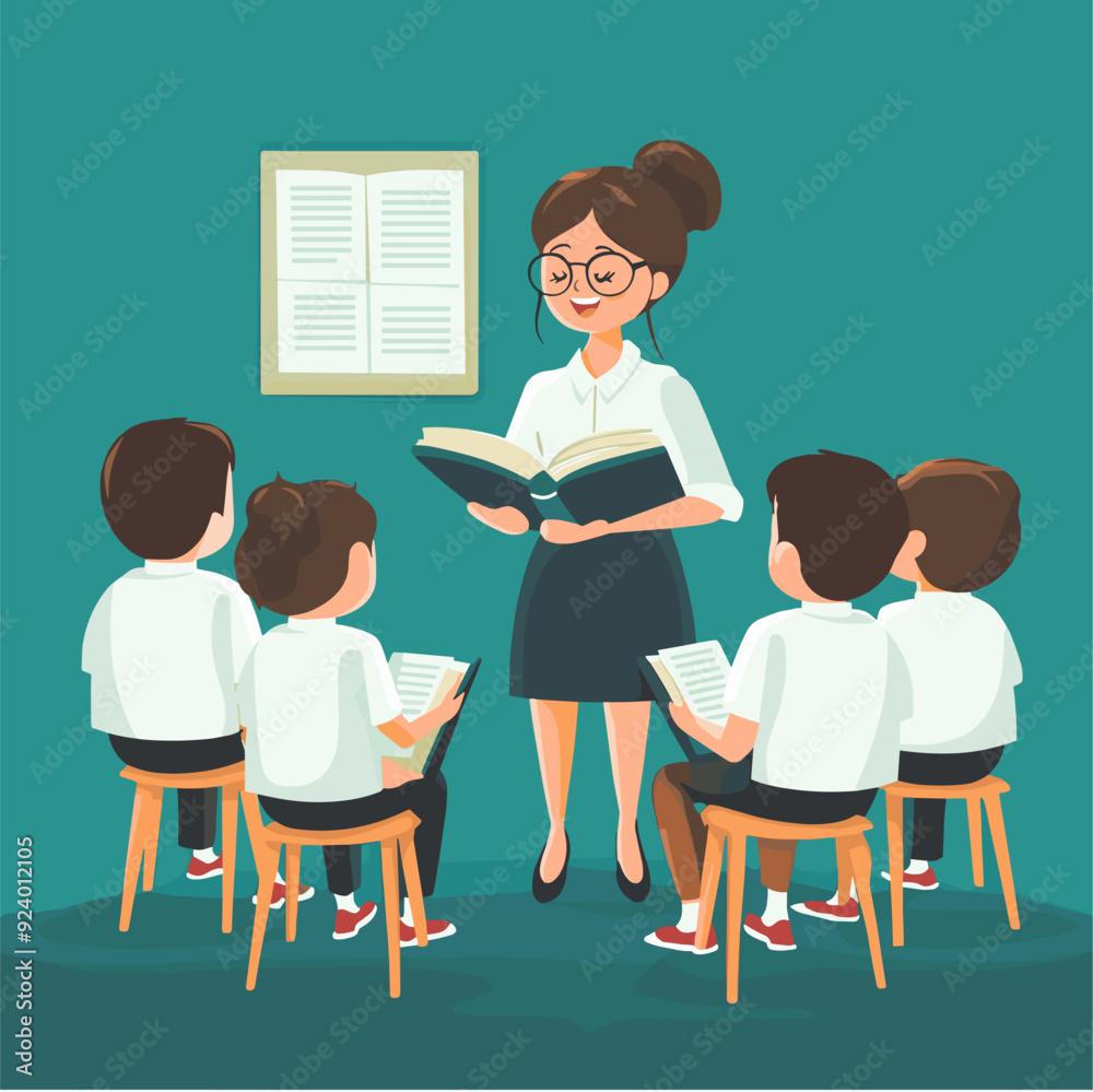 vector teacher reading book flat style . Generative AI vector teacher reading book flat style . Generative AI
