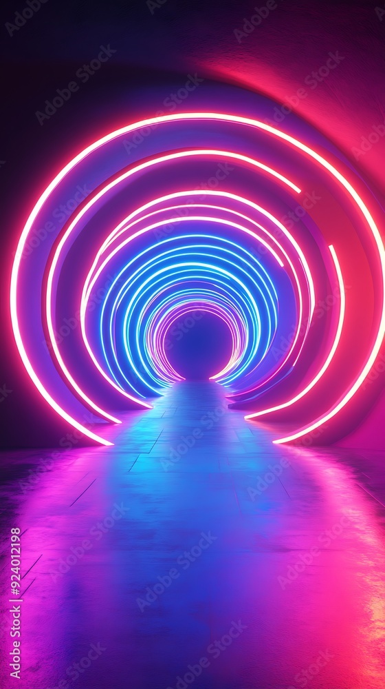 Neon Tunnel with Pink and Blue Glowing Lights Neon Tunnel with Pink and Blue Glowing Lights