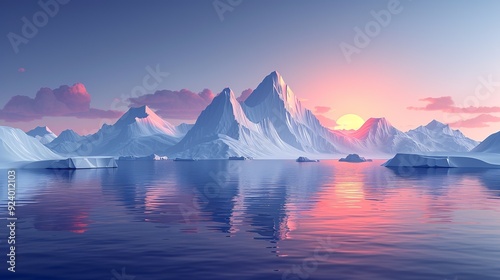Visualize the impact of global warming on polar ice caps with a graphic showing melting ice and rising sea levels, highlighting the urgent need for emission reduction and climate action. high